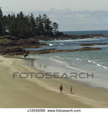 Stock Photography - People walking along beach. Fotosearch