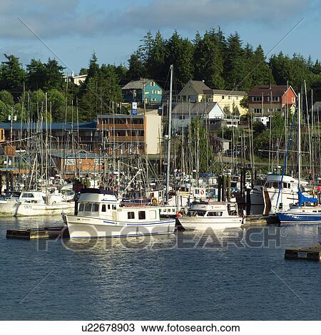 Stock Image - Boats at dock, Vancouver Island, Canada. Fotosearch