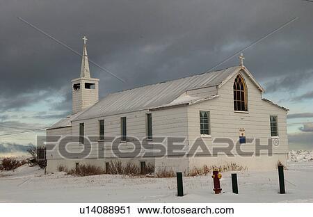 Stock Image - Churchill Northern Manitoba town and surroundings Church. Fotosearch
