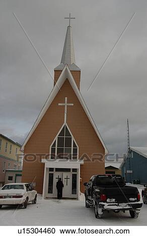 Stock Image - Churchill Northern Manitoba town and surroundings Church. Fotosearch