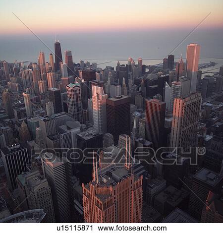 Stock Image - High-rise buildings in Chicago. Fotosearch
