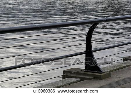 Stock Photograph - Railing along water. Fotosearch