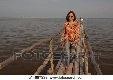 Matlock, Manitoba, Woman walking on wooden pier View Large Photo Image Stock Photo - Matlock, Manitoba, Woman walking on wooden pier. Fotosearch