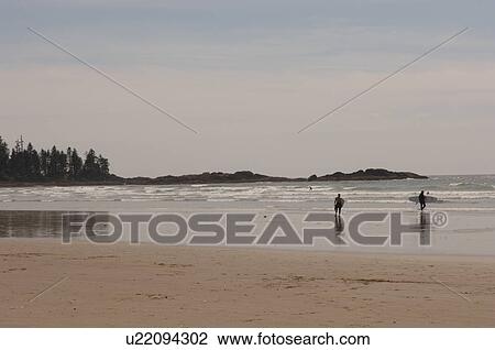 Stock Image - People walking on beach, Pacific Rim National Park, Vancouver Island, Canada. Fotosearch