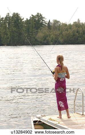Girl fishing off the dock View Large Photo Image Stock Image - Girl fishing off the dock. Fotosearch