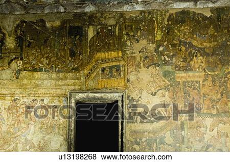 Mural on the wall of a cave, Ajanta, Maharashtra, India View Large Photo Image Stock Photo - Mural on the wall of a cave, Ajanta, Maharashtra, India. Fotosearch