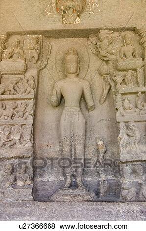 Stock Photo - Statue of Buddha in a cave, Ajanta, Maharashtra, India. Fotosearch