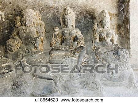 Statues of Hindu goddess carved in a cave, Ellora, Aurangabad, Maharashtra, India View Large Photo Image Stock Image - Statues of Hindu goddess carved in a cave, Ellora, Aurangabad, Maharashtra, India. Fotosearch