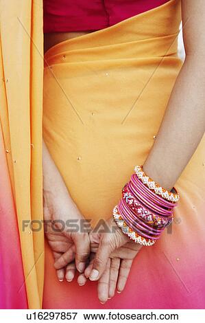 Stock Photo - Mid section view of a young woman with her hands behind her back. Fotosearch