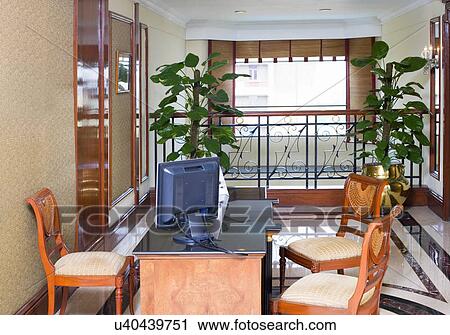 Stock Image - Desktop PC on a desk in an office. Fotosearch