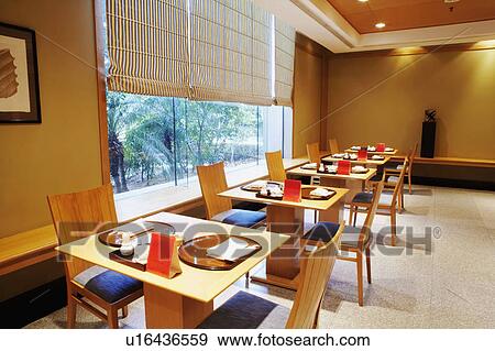 Stock Photo - High angle view of place setting in a restaurant. Fotosearch