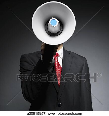 Businessman Holding Bullhorn View Large Photo Image Stock Photo - Businessman Holding Bullhorn. Fotosearch
