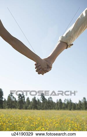 Young couple holding hands in a field of wildflowers (focus on hands) View Large Photo Image Stock Photo - Young couple holding hands in a field of wildflowers (focus on hands). Fotosearch