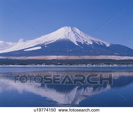 Stock Image - Mount Fuji Reflected In Lake. Fotosearch