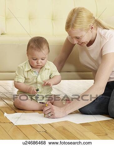 Mother and Baby Boy Drawing View Large Photo Image Stock Photo - Mother and Baby Boy Drawing. Fotosearch