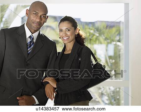 Man and woman smiling (portrait) View Large Photo Image Stock Photo - Man and woman smiling (portrait). Fotosearch