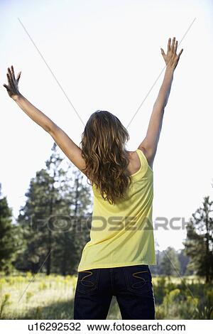 Young woman raising hands View Large Photo Image Stock Image - Young woman raising hands. Fotosearch