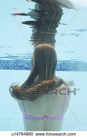 Mid adult woman diving (underwater view) View Large Photo Image Stock Image - Mid adult woman diving (underwater view). Fotosearch