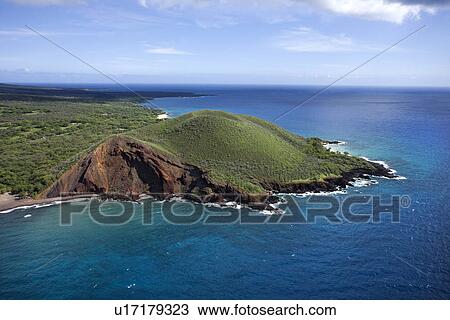 Aerial of Maui, Hawaii coastline with crater and cliffs on Pacific ocean. View Large Photo Image Stock Image - Aerial of Maui, Hawaii coastline with crater and cliffs on Pacific ocean.. Fotosearch