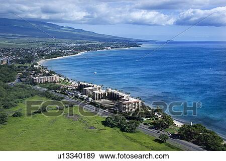 Aerial of Maui, Hawaii coastline with hotel resorts View Large Photo Image Stock Photo - Aerial of Maui, Hawaii coastline with hotel resorts. Fotosearch