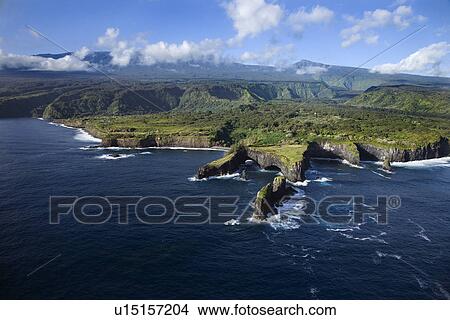 Aerial of rocky coast on Pacific ocean in Maui, Hawaii View Large Photo Image Picture - Aerial of rocky coast on Pacific ocean in Maui, Hawaii. Fotosearch