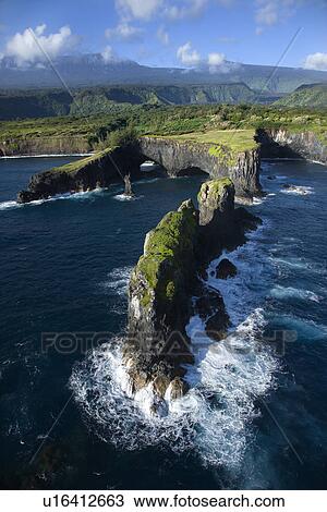 Aerial of rocky coast on Pacific ocean in Maui, Hawaii. View Large Photo Image Stock Image - Aerial of rocky coast on Pacific ocean in Maui, Hawaii.. Fotosearch