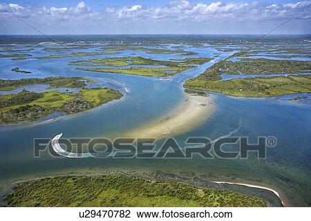 Stock Image - Aerial of wetlands at Cumberland Island National Seashore, Georgia. Fotosearch