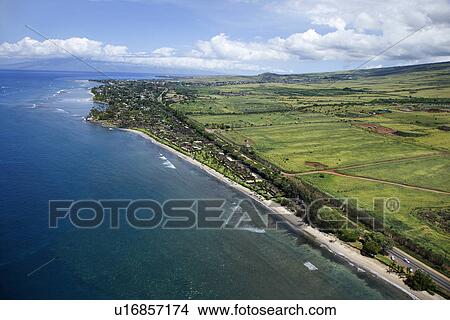Aerial view of buildings on beach of Maui, Hawaii. View Large Photo Image Picture - Aerial view of buildings on beach of Maui, Hawaii.. Fotosearch
