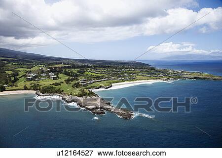 Aerial view of buildings on coastline of Maui, Hawaii. View Large Photo Image Stock Photo - Aerial view of buildings on coastline of Maui, Hawaii.. Fotosearch