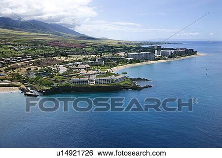 Aerial view of buildings on coastline of Maui, Hawaii View Large Photo Image Stock Photograph - Aerial view of buildings on coastline of Maui, Hawaii. Fotosearch