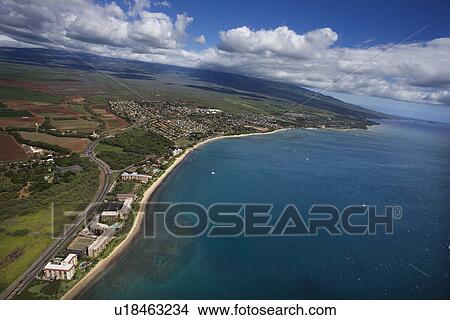 Aerial view of coast and beach in Maui, Hawaii View Large Photo Image Picture - Aerial view of coast and beach in Maui, Hawaii. Fotosearch