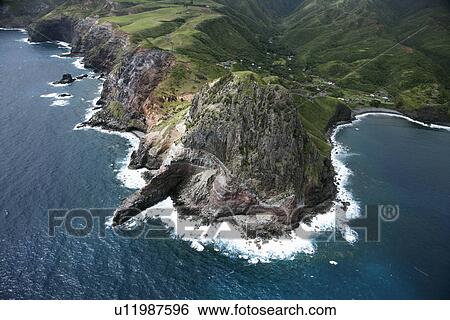 Aerial view of rocky cliffs on Maui, Hawaii coastline. View Large Photo Image Stock Photograph - Aerial view of rocky cliffs on Maui, Hawaii coastline.. Fotosearch