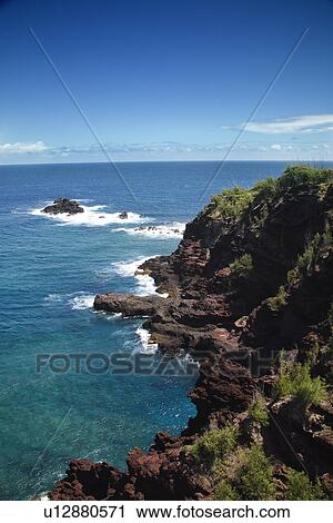 Aerial view of rocky cliffs on coastline of Maui, Hawaii View Large Photo Image Stock Image - Aerial view of rocky cliffs on coastline of Maui, Hawaii. Fotosearch