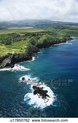 Aerial view of rocky coastline of Maui, Hawaii. View Large Photo Image Stock Image - Aerial view of rocky coastline of Maui, Hawaii.. Fotosearch