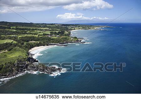 Stock Photography - Aerial view of rocky coastline on Maui, Hawaii. Fotosearch