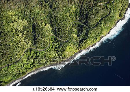 Aerial view of scenic road along coast of Maui, Hawaii. View Large Photo Image Picture - Aerial view of scenic road along coast of Maui, Hawaii.. Fotosearch