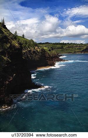 Picture - High angle view of rocky coastline in Maui, Hawaii.. Fotosearch
