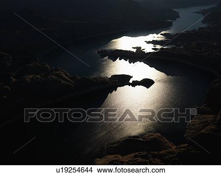 Aerial view of Lake Powell and Glen Canyon at sunset View Large Photo Image Picture - Aerial view of Lake Powell and Glen Canyon at sunset. Fotosearch