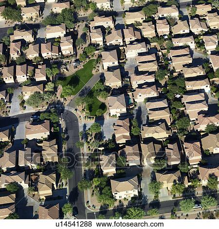 Stock Photo - Aerial of suburban neighborhood on outskirts of Phoenix, Arizona.. Fotosearch