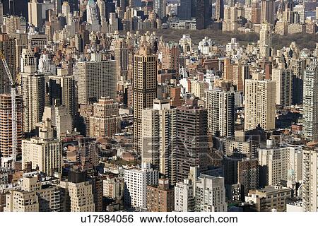 Stock Photograph - Aerial view of buildings in New York City.. Fotosearch