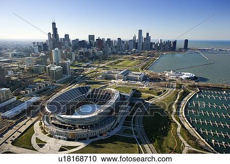 Aerial view of Chicago, Illinois skyline with Soldier Field. View Large Photo Image Stock Image - Aerial view of Chicago, Illinois skyline with Soldier Field.. Fotosearch