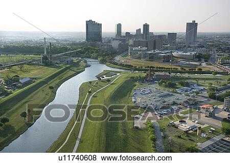 Aerial view of Fort Worth, Texas with view of Trinity River and skyscrapers. View Large Photo Image Stock Photo - Aerial view of Fort Worth, Texas with view of Trinity River and skyscrapers.. Fotosearch