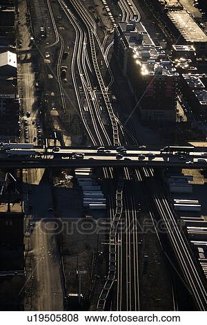 Aerial view of highway overpass and railroad tracks in Chicago, Illinois View Large Photo Image Stock Photo - Aerial view of highway overpass and railroad tracks in Chicago, Illinois. Fotosearch