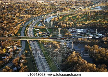 Aerial view of interstate and railroad in Chicago, Illinois. View Large Photo Image Stock Image - Aerial view of interstate and railroad in Chicago, Illinois.. Fotosearch