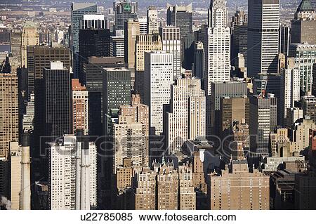 Stock Photography - Aerial view of Manhattan buildings, New York City.. Fotosearch