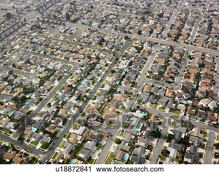 Stock Image - Aerial view of sprawling Southern California urban housing development.. Fotosearch