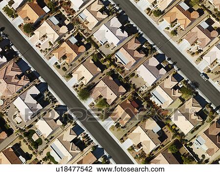 Stock Image - Aerial view of suburban neighborhood urban sprawl in Las Vegas, Nevada. Fotosearch