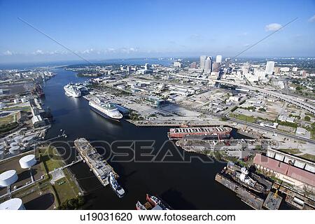 Aerial view of Tampa Bay Area, Florida with waterway and ships View Large Photo Image Stock Image - Aerial view of Tampa Bay Area, Florida with waterway and ships. Fotosearch