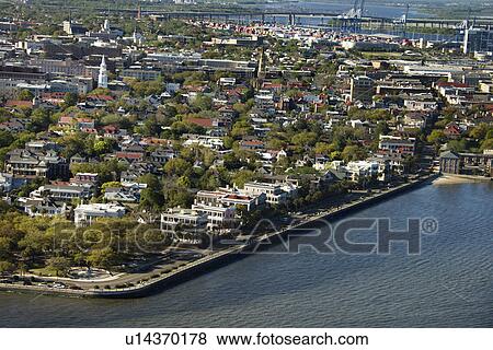 Aerial view of waterfront buildings in Charleston, South Carolina View Large Photo Image Stock Photo - Aerial view of waterfront buildings in Charleston, South Carolina. Fotosearch