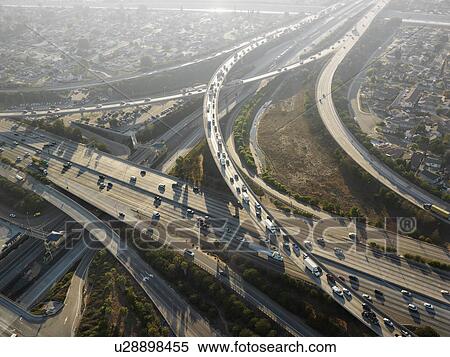 Stock Photography - Aerial view of complex highway interchange in Los Angeles California. Fotosearch